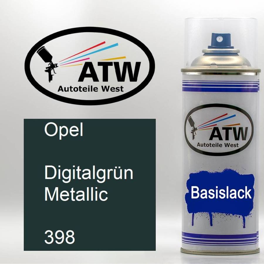 Opel, Digitalgrün Metallic, 398: 400ml Sprühdose, von ATW Autoteile West.